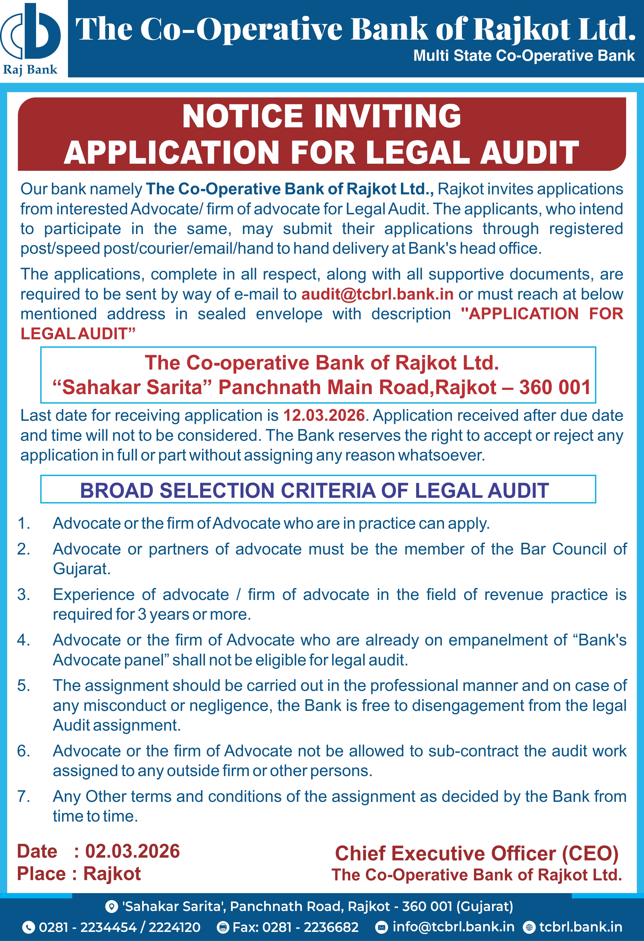NOTICE INVITING APPLICATION FOR LEGAL AUDIT