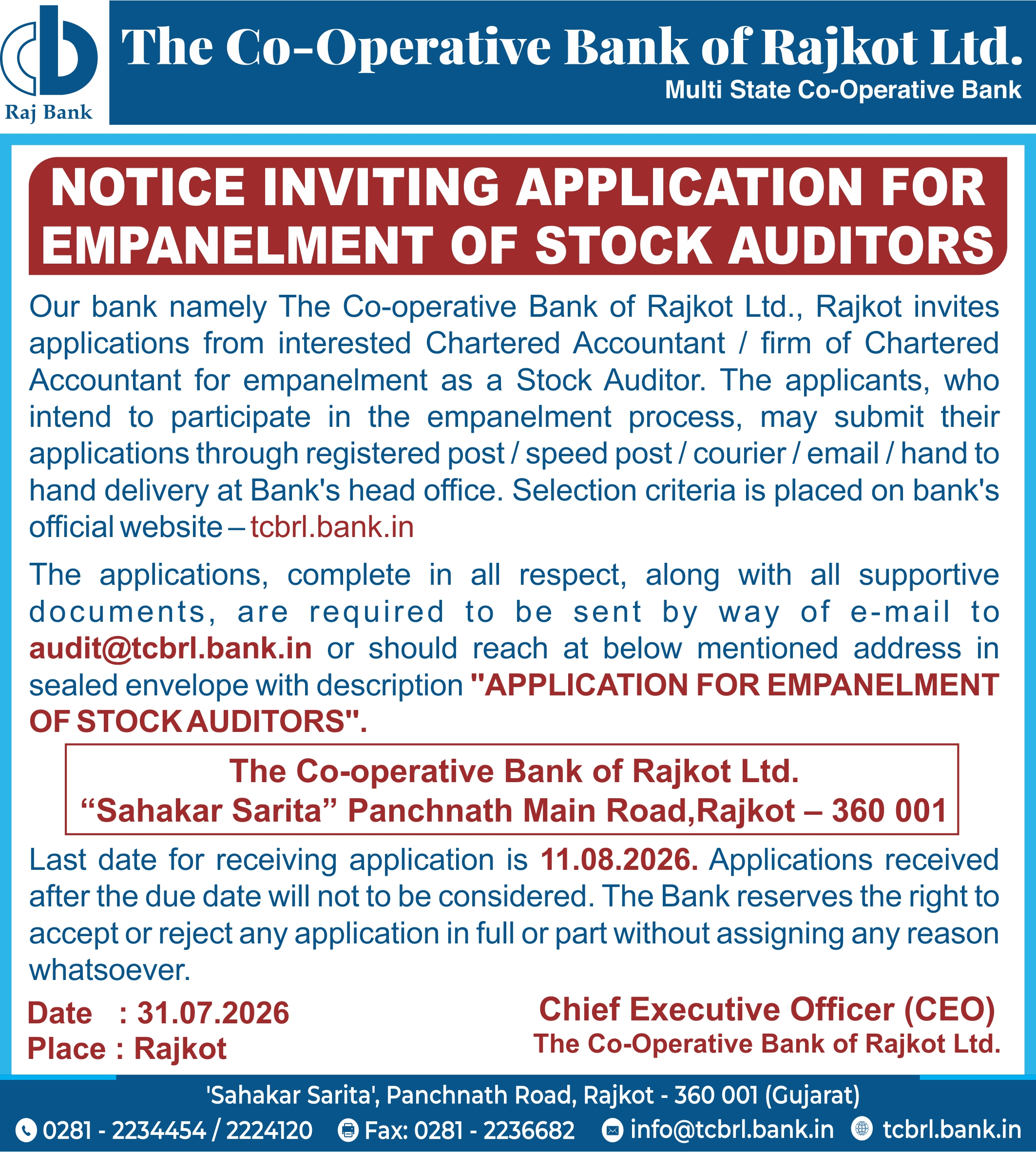 Stock auditors  -For more Details <a href='https://tcbrl.com/pages/career-with-us/'>-Click here</a>